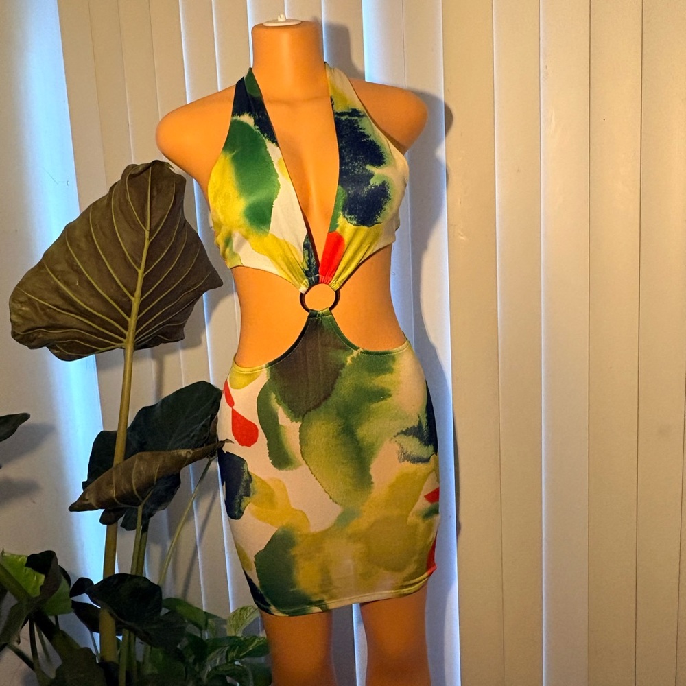Colorful Halter Cutout Dress